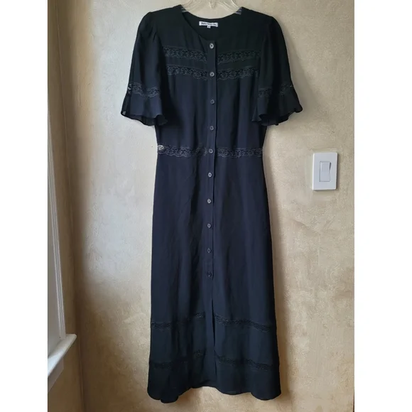 Reformation Black Button-Front Lace-Trim Maxi Dress - Picture 6 of 11